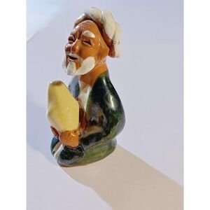 Unmarked Terracotta Old Man Figurine Hand Painted Multicolor Small Pottery Decor